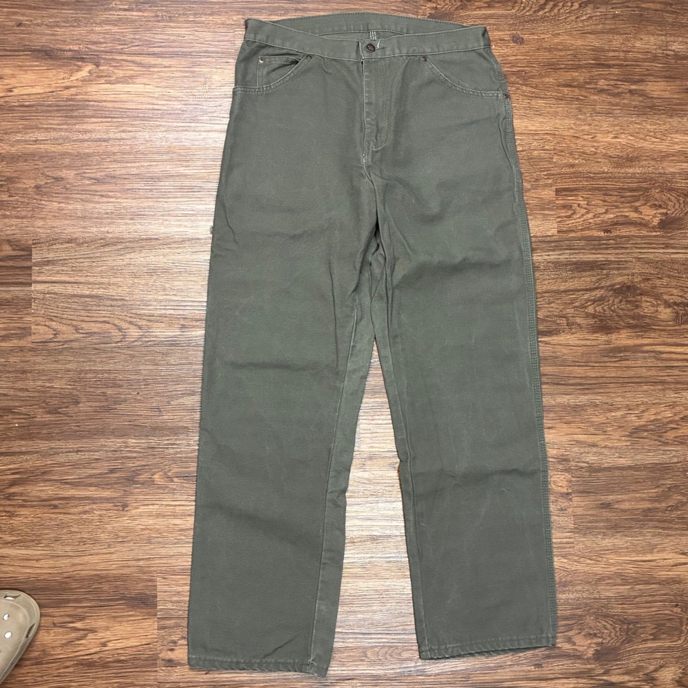 Dickies 1939 Carpenter Pants Mens 34x32 Rinsed Moss Green Duck Canvas Workwear - Picture 3 of 8